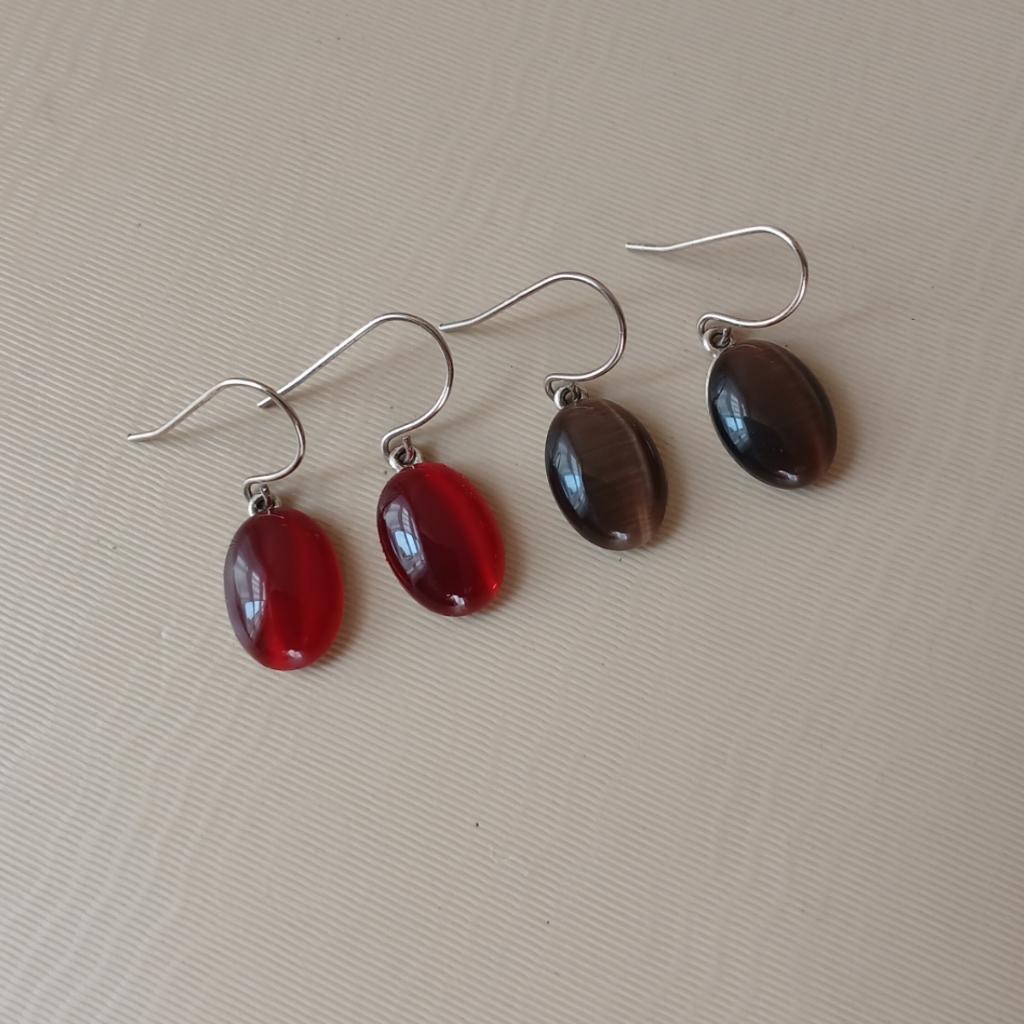 Vintage 90's Y2k Set If 2 Brown And Red Stone Dangle Earrings